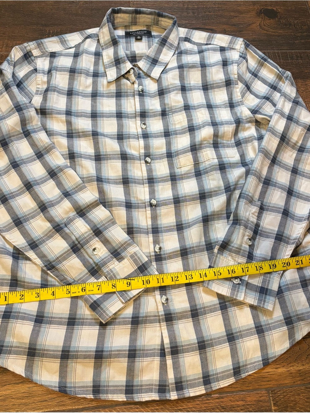 Liverpool Men’s Blue and Cream Plaid Button-Down Shirt